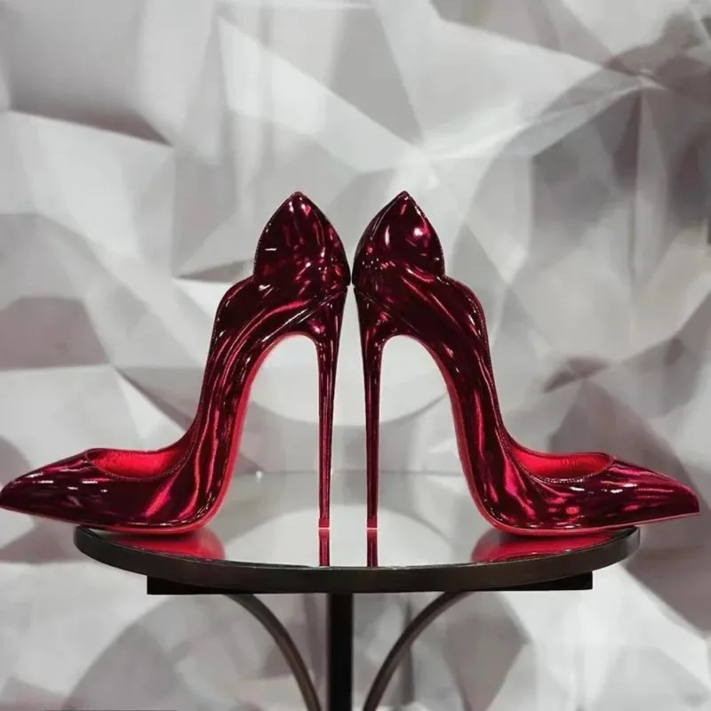 Luxury Women Pumps 2026 New Designer Sexy High Heels Shallow Mouth Wave Edge Pointed Shoes for Women Fashion French Single Shoes