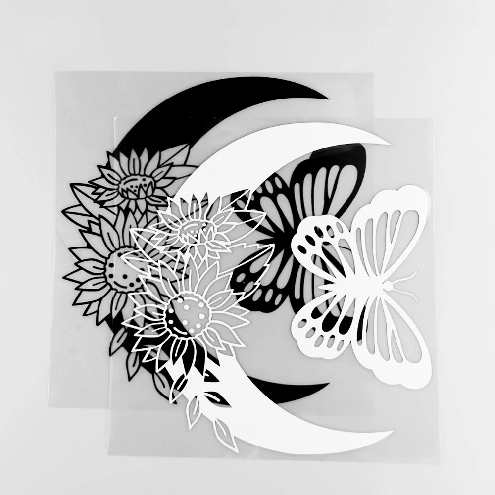 

Наклейка Jpct с изображением милого цветка бабочки для автомобилей, стаканов для воды, окон с черной/серебряной водоотталкивающей наклейкой 19,3 × 18 см