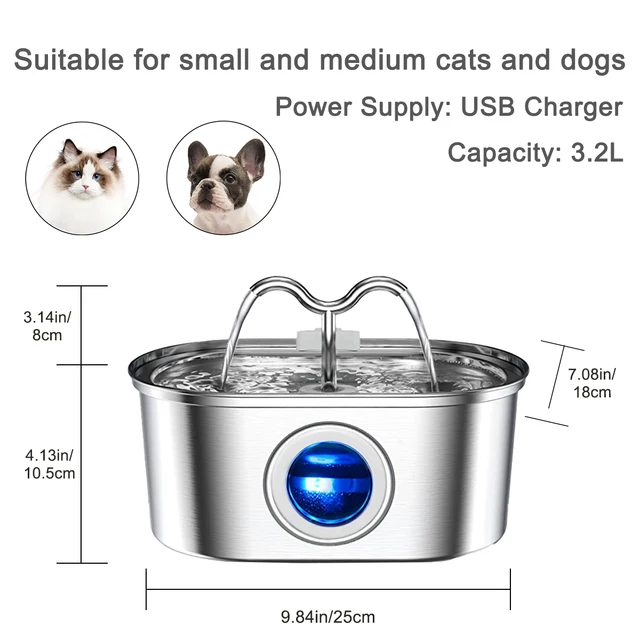 3.2L Stainless Steel Pet Water Feeder Auto Cat Fountain Smart Dog Water Dispenser Visual Window Drinking Bowl Pet Accessories 2
