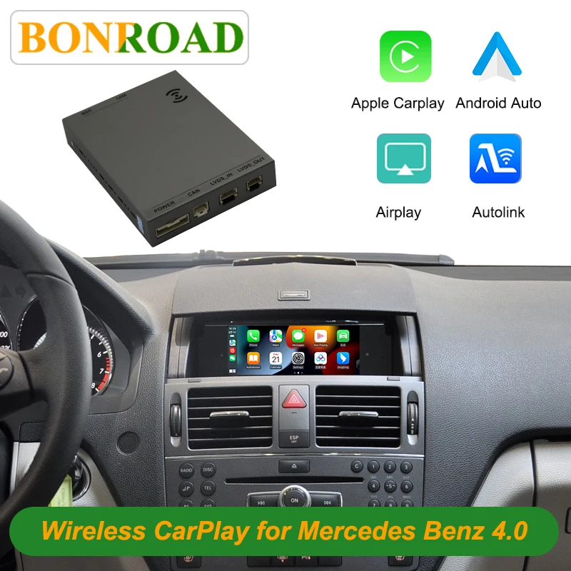 Adapter Bonroad Carplay Android Auto do Mercedes Benz NTG 4.0 Klasa C W204 Klasa E W212 GLK X204 CLS W218 SLK R172