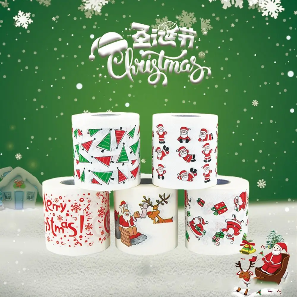10*10cm Christmas Toilet Paper Christmas Themed Pattern Santa Claus Printed Table Tissue Napkin Decor Tissue Roll