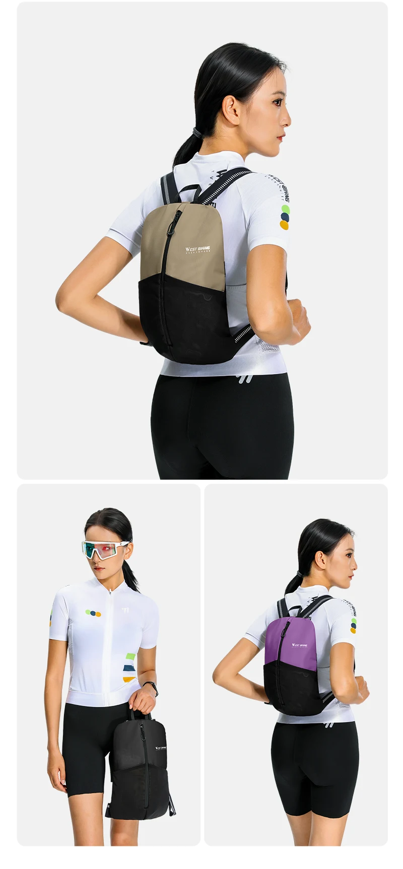 WEST BIKING Leichter Fahrradrucksack 3L Outdoor Lauf- Wander- Kletter-Aufbewahrungstasche Wasserdichte Fahrradtasche Fahrradzubehör – Detail 15