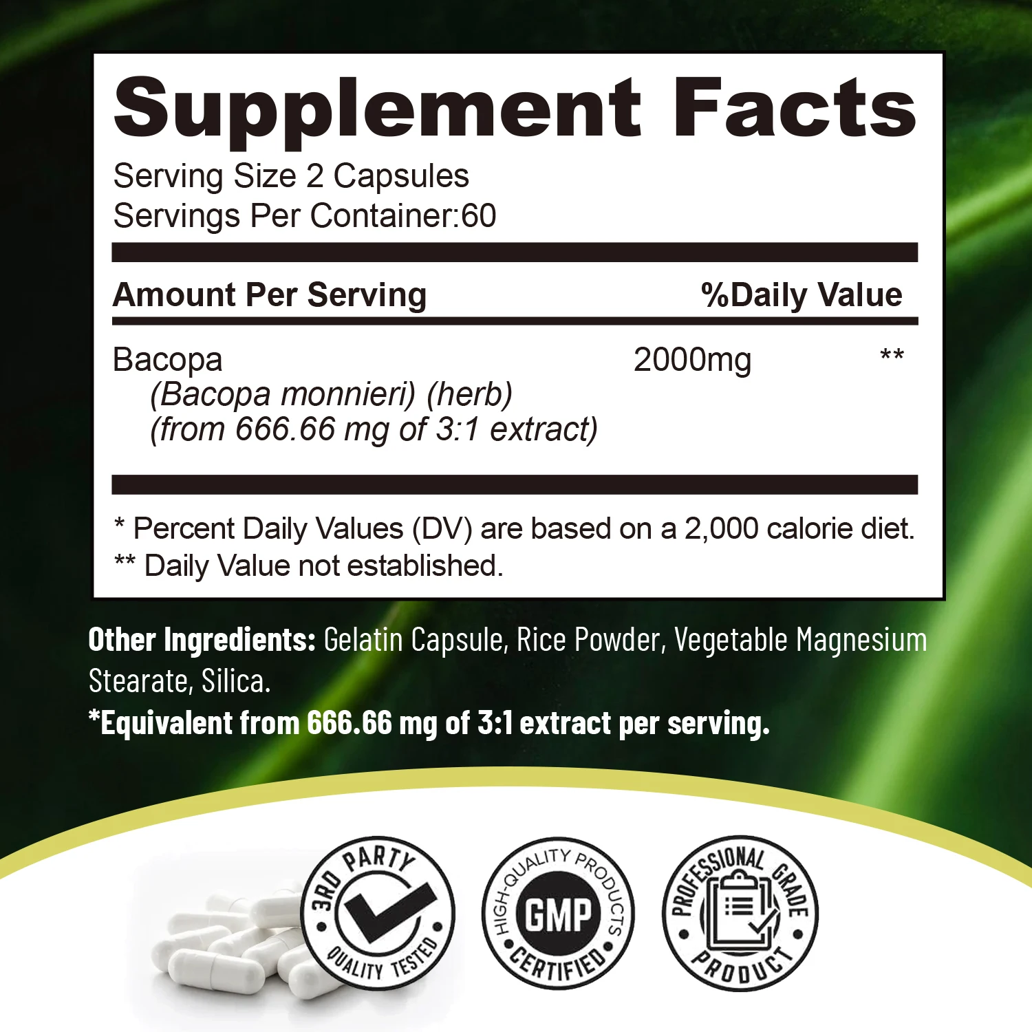 Bacopa Monnieri Extract Energy Booster Brain Health Performance Cognition Focus Energy Stamina
