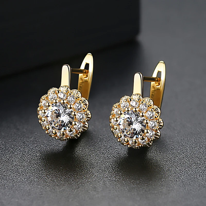 Silver Earrings Silver Stud Earrings 925 Sterling Silver 18K Gold Flower AAA Zircon Earrings For Women Wedding Engagement Fashion Party Charm Jewelry Gift