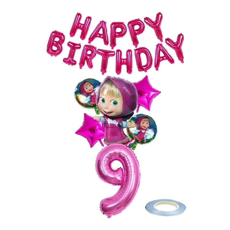Neueste Mascha und der Bär Dekorationsartikel Geburtstagsballons Mascha und Bär Tortendekoration Teller Becher Servietten Geschenktüten Partyzubehör – Detail 39