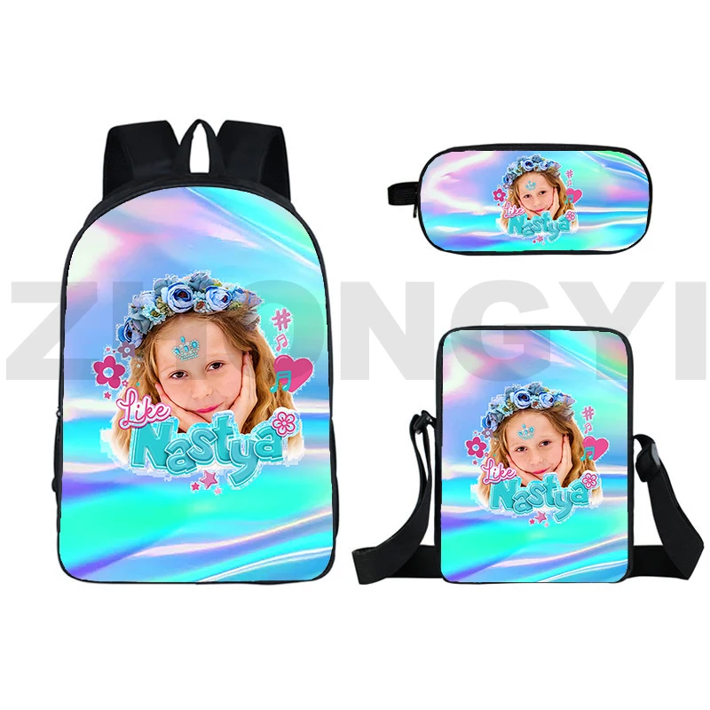 

Russia Like Nastya Cute Backpack 16 Inch Kids Primary School Bag Anime Pencil Case Canvas Shoulder Bag 3D Like Nastya Travel Bag