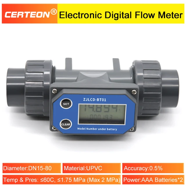เครื่องวัดการไหลดิจิตอลพลังงานแบตเตอรี่ ZJPVC-BT01 สำหรับการชลประทานทางการเกษตร วัดของเหลว ปริมาณมาก เซนเซอร์ PVC ติดตั้งง่าย น้ำเสีย 1