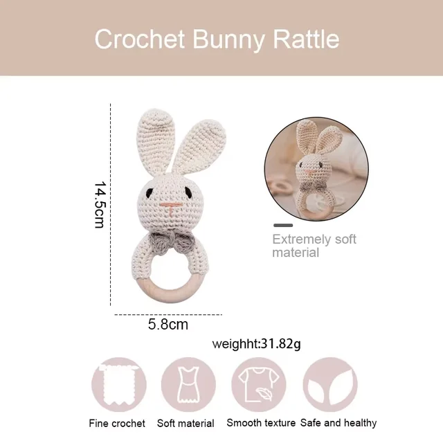 Hochet en Crochet pour bébé, jouet de dentition en bois sans BPA, rongeur en bois, lapin, jeu Mobile, gymnastique, jouets musicaux éducatifs pour nouveau-né 6