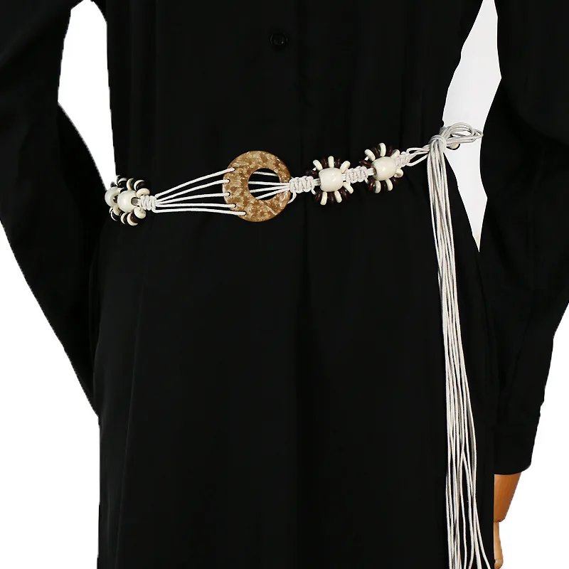Vintage Coin Braided Sash Belt Boho Tassel Waistband Western Knotted Dress Girdle For Women Decoration