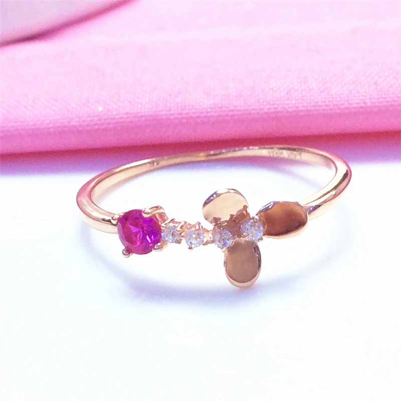 

New 585 purple gold plated 14K rose gold exquisite small flower ruby rings for women fashion classic sweet style jewelry