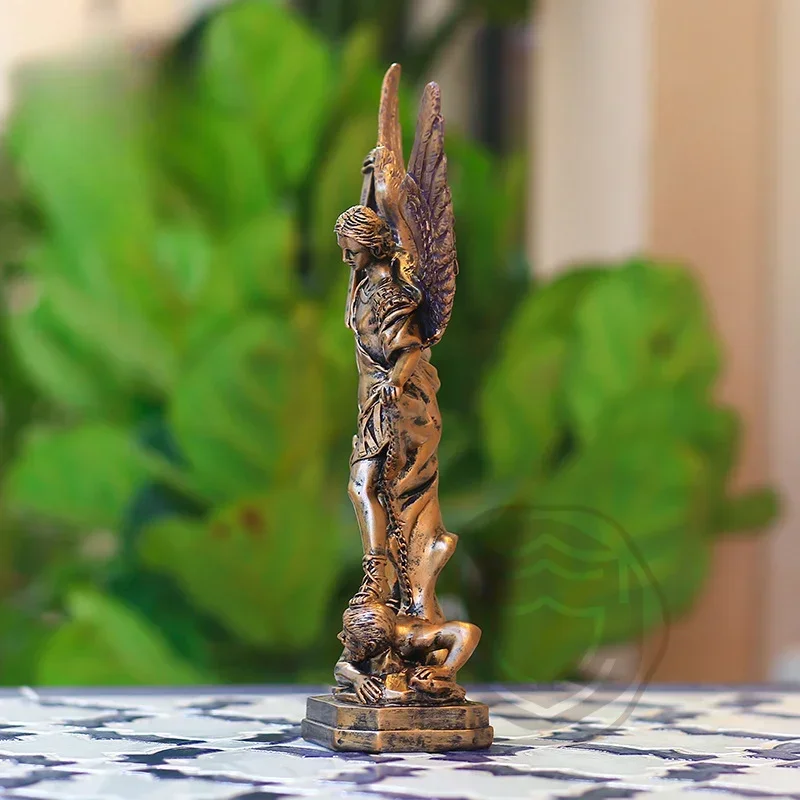 Saint Michael's Angel Statue,Classical Bronze Guarding Justice,Home Blessing Decoration,Guardian of Eden Resin Crafts Gift