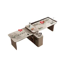 

Light Luxury Kitchen Island Dining Table Integrated High-End Modern Minimalist Villa Home Rectangular Light Stone Plate Dining