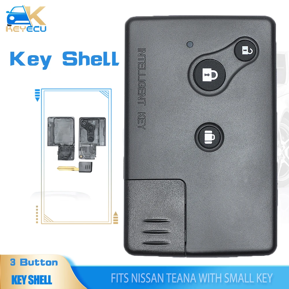 Keyecu 3 Pulsanti Smart Remote Key Shell Case Fob Per Nissan Teana Con Chiave Piccola (Vecchio Modello)