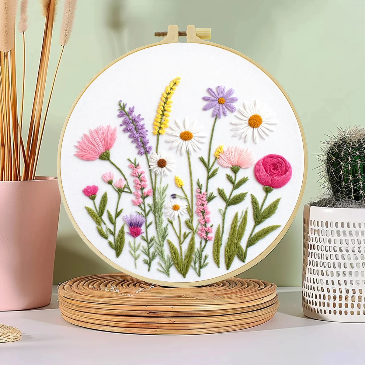 1 Stück 20X20CM/7,87 Zoll Schönes Blumen-Stickerei-Starter-Kit DIY-Kit Heimdekoration Nähkunst Nadelkunst