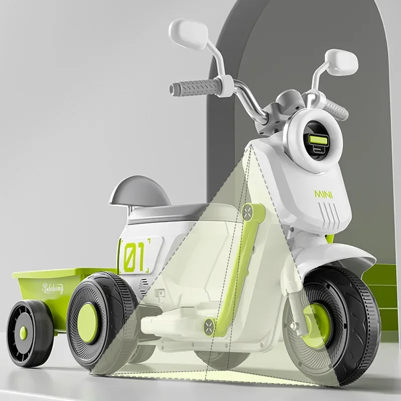 Children Small Electric Motorcycle 2/3/5/6 Three-wheeled with Bucket Boys and Girls Seat Light Music