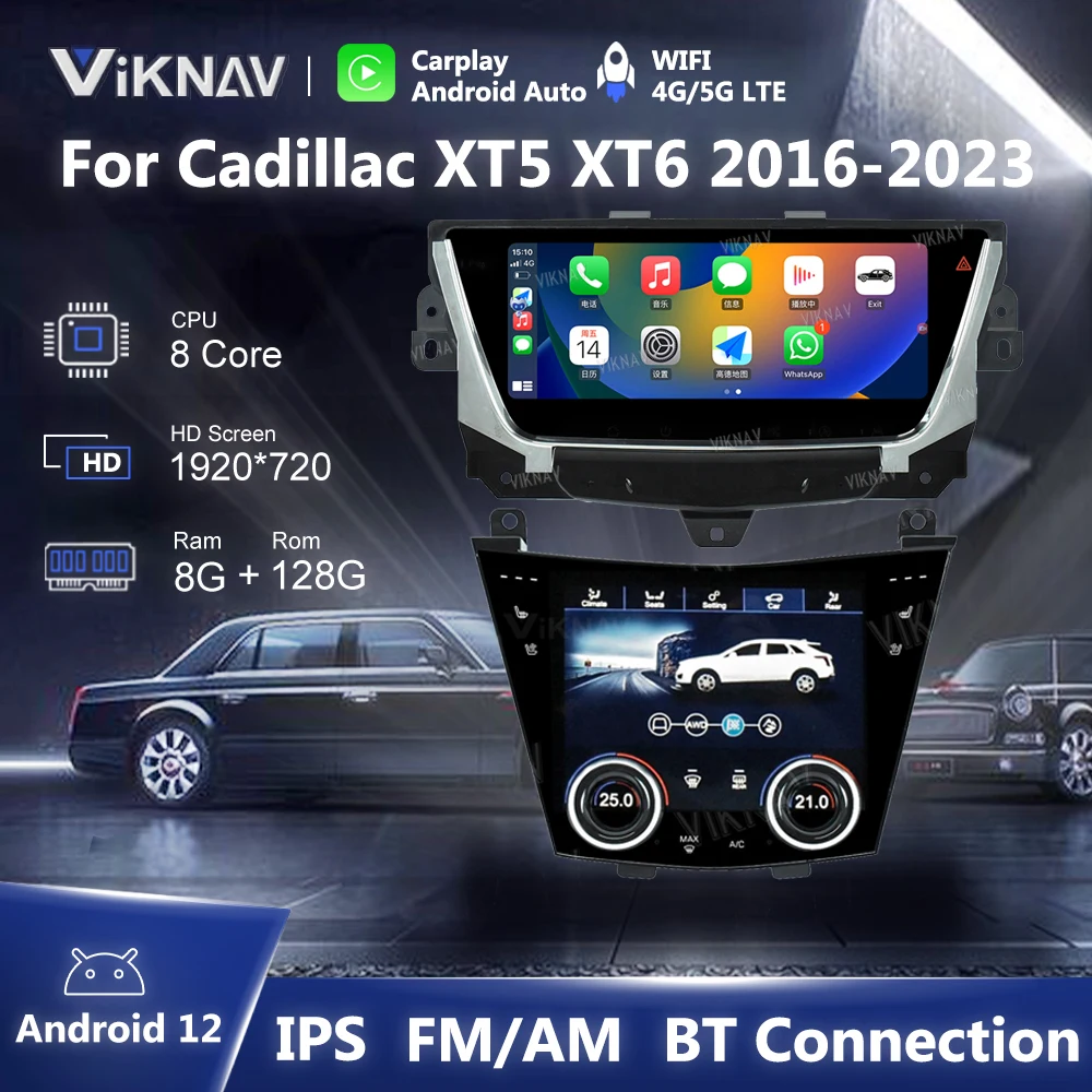 

10.25 Inch Android12 Car Stereo Radio Upgrade For Cadillac XT5 XT6 2016-2023 GPS Multimedia Player With AC Panel Climate Control