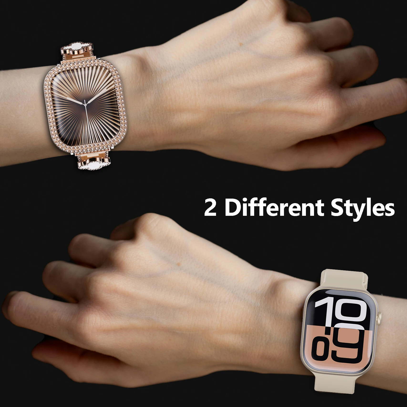 Women Luxury Smartwatch with Sparkling Rhinestones & Metal Wristband, Interchangeable Straps. Features BT Calling, Heart Rate Tracking, Wireless Charging, 110+ Exercise Modes, 3ATM Waterproof, AMOLED Touchscreen, 7-Day Battery. Works with Android/iOS, 6