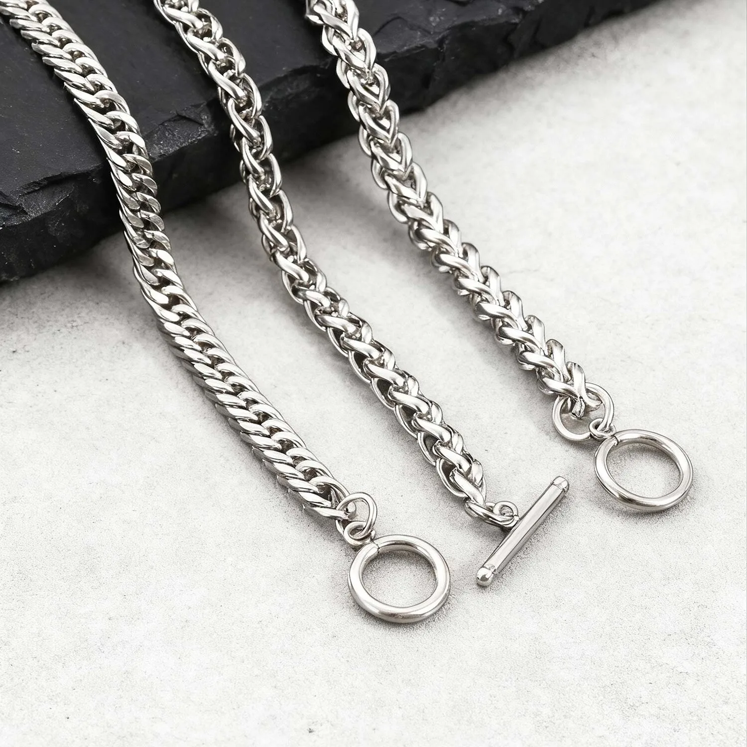 6 mm breites silberfarbenes Herren-Kettenarmband, nie verblassendes Edelstahl-Armband mit Knebelverschlüssen, einfaches Punk-Schmuckgeschenk