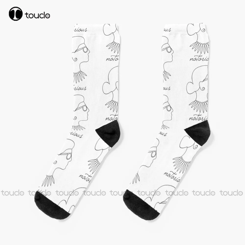 

Notorious Rbg Profile Line Drawing Socks Cute Pattern Funny Autumn Cartoon 360° Digital Print Christmas New Year Gift Retro Art
