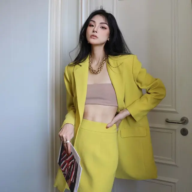 Ropa Traje De Chaqueta Amarillo Mujer Conjunto De Dos Piezas De