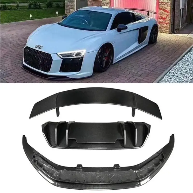 

High Quality REAL Carbon Fiber Front Lip Rear Diffuser Bumper Kit Spoiler For Audi R8 V8 V10 GT 2017 2018 2019 2020 2021 2022