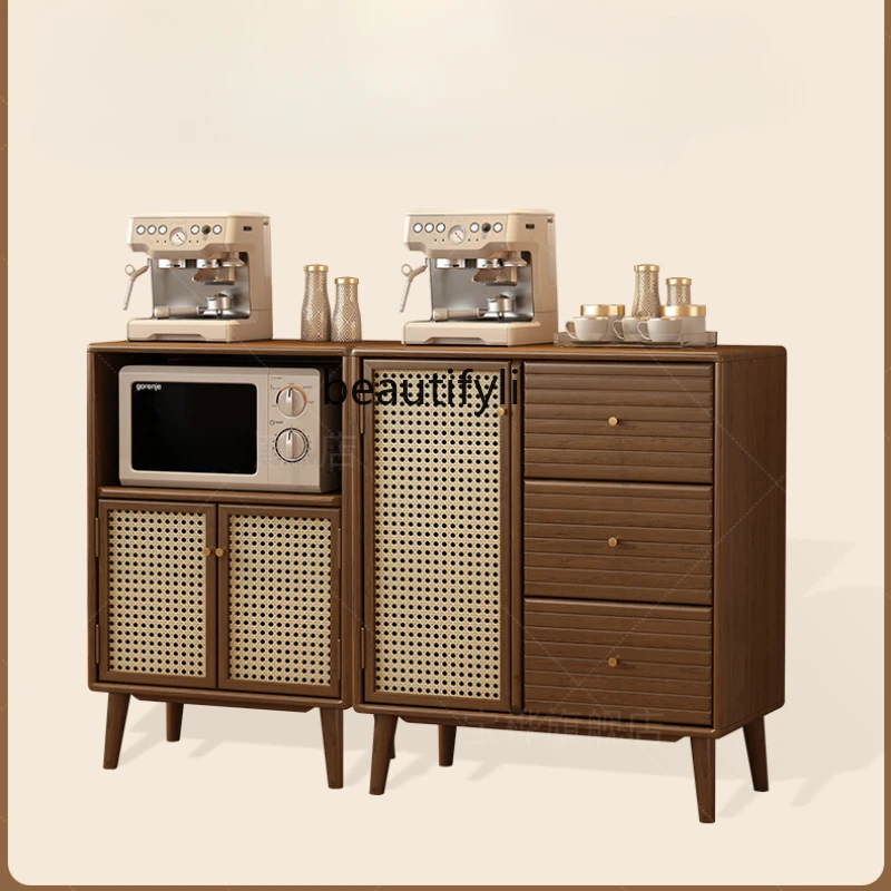 

Solid Wood Rattan Sideboard Shelf Integrated Wall Tea Cabinet Equipment Sideboard