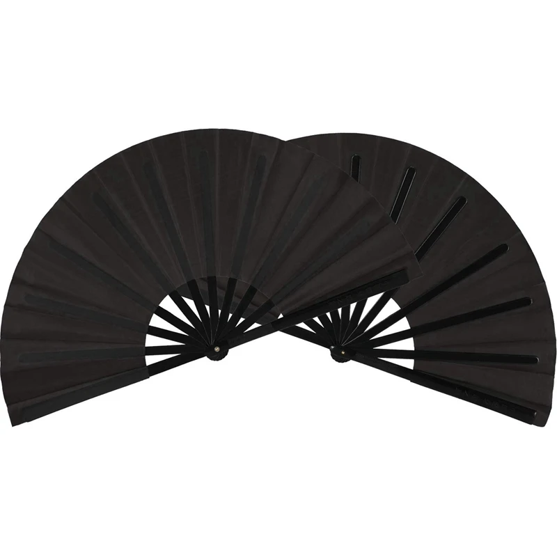 

6 Pieces Large Folding Fan Nylon Cloth Handheld Folding Fan Chinese Kung Fu Tai Chi Fan Black Decoration Fold Hand Fan