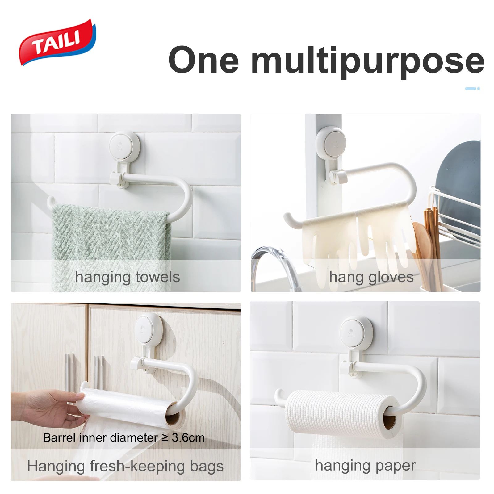TAILI Suction Cup Kitchen Paper Towel Holder No Drilling Reusable Roll Holder for Bathroom Fresh-Keeping Bag Film Storage Rack paper towel holder towel holder toilet paper holder