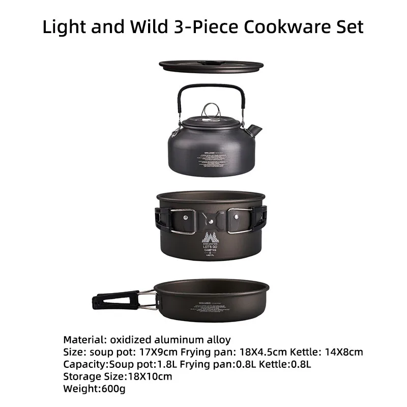 WELLHIKE Outdoor Camping Cooking Set Of Cookware Portable Camping Cookware Set Travel Utensils For 1-2 People Kettle Frying Pan