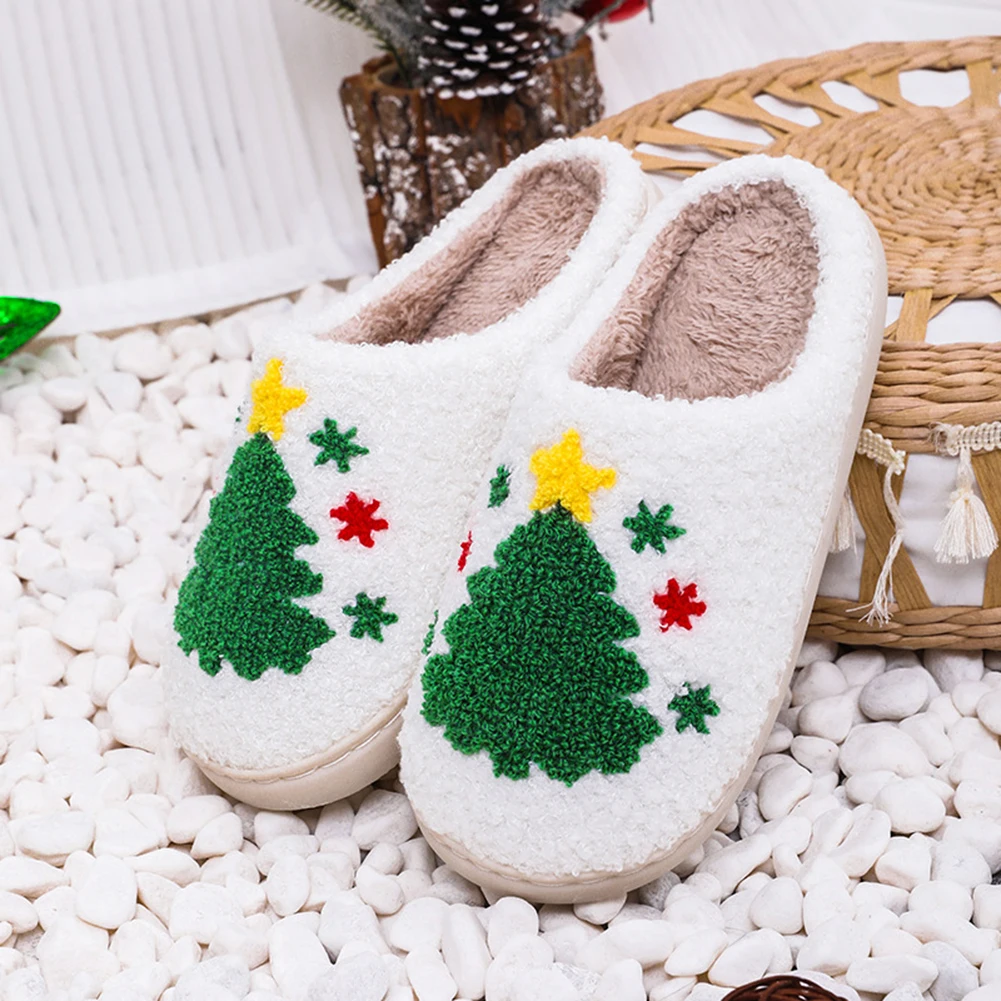 Winter Couple Fashion Fluffy Home SlippersWarm Plush Soft Slides Lovely Non-slip Flat Sandals Bedroom Slippers Christmas Gifts