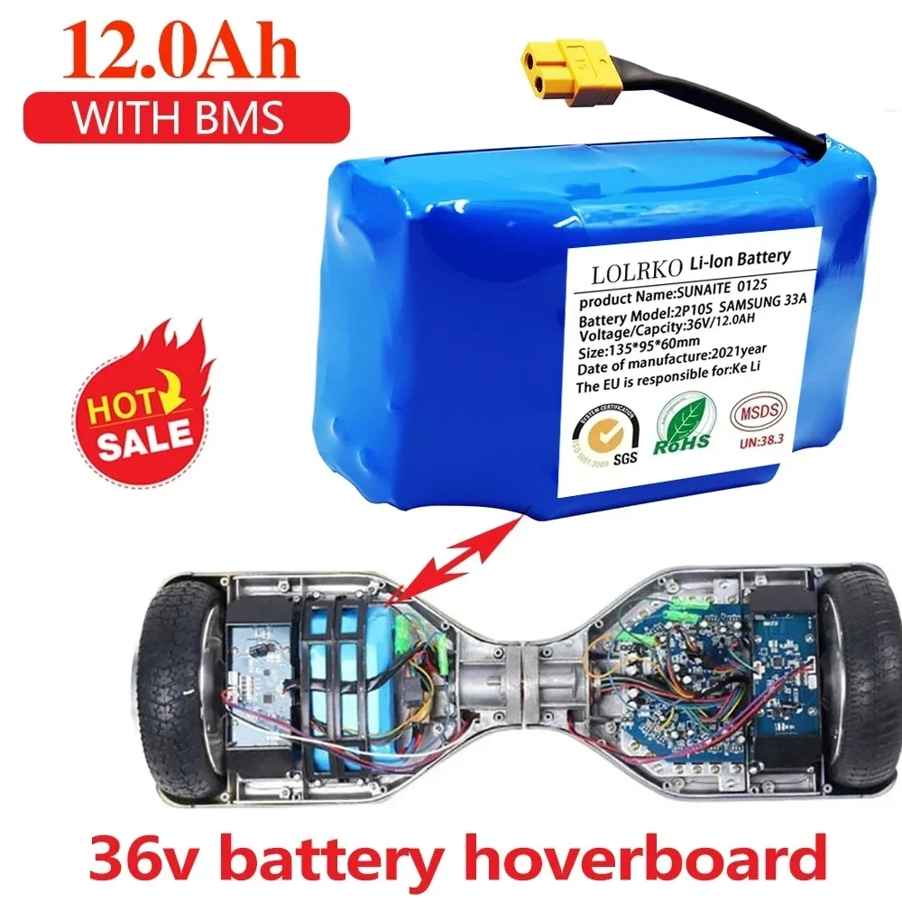 

Genuine 36V Battery Packs 6.0Ah-12Ah Rechargeable Lithium ion battery for Electric Self Balancing Scooter HoverBoard Unicycle