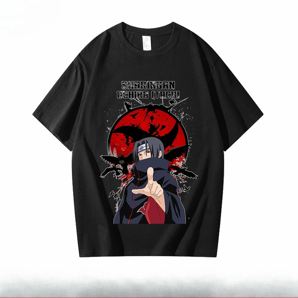 Naruto Trendy Black Children's Summer Anime Graphic Cotton T-shirt