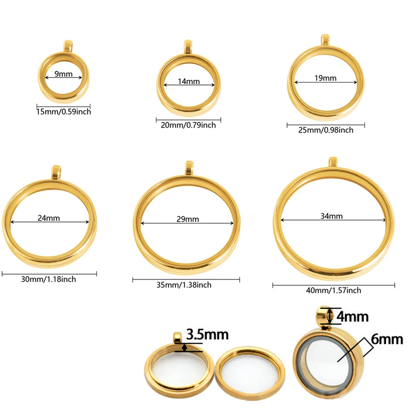 High-Quality Stainless Steel Round Glass Coin Bezel Photo Locket Pendant