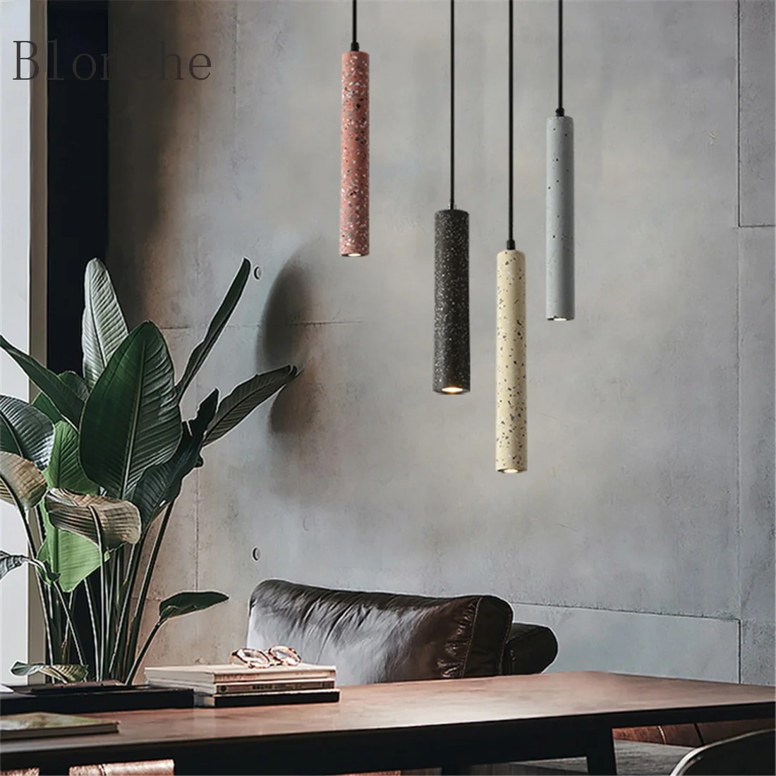 

Postmodern Industrial Long Tube Terrazzo Cement Led Pendant Lights For Bar Cafe Loft Kitchen Art Deco Retro Hanging Lamp Fixture