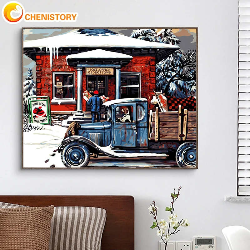 

CHENISTORY Modern Painting By Numbers Red House Handpainted Pictures By Numbers Scenery Number Painting Wall Decor