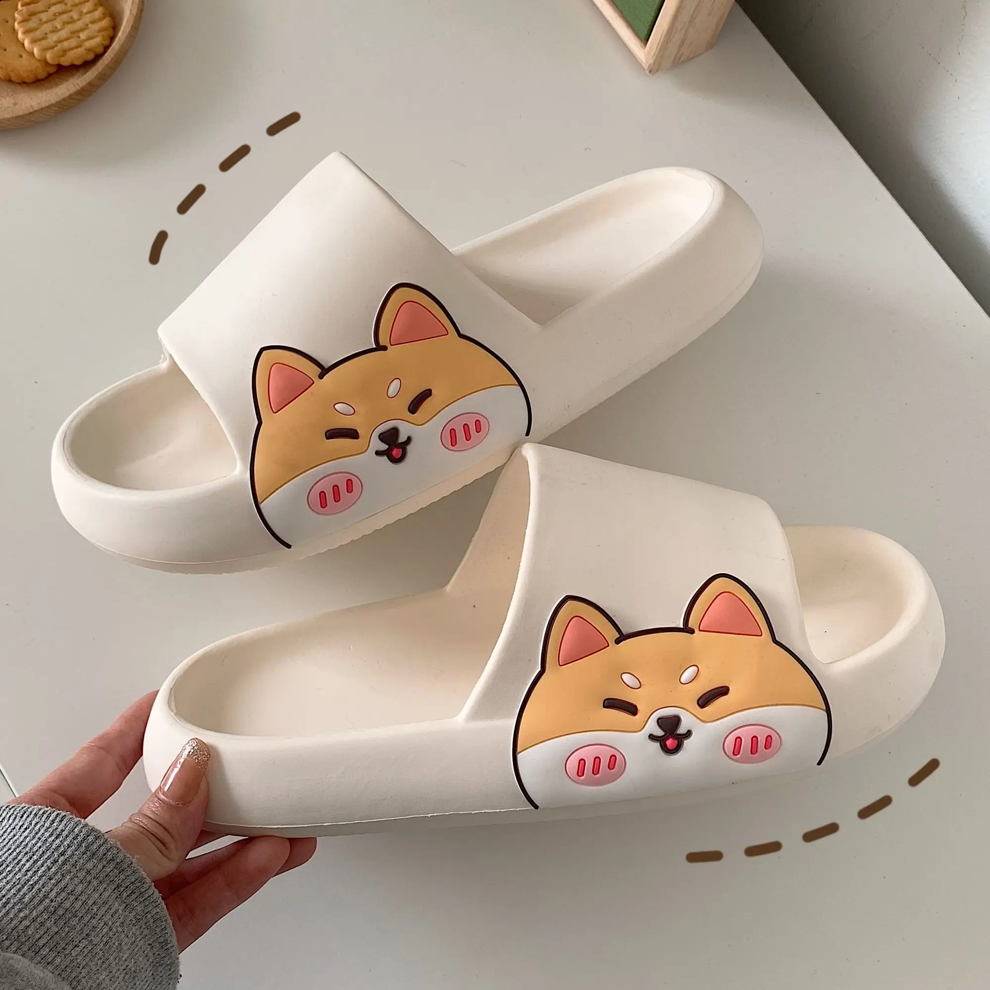 

Cartoon Cute Shiba Inu Couple Slippers Women Summer Indoor Home Slipper Man Anti Slip Thick Sole EVA Slippers Dog Flip Flops