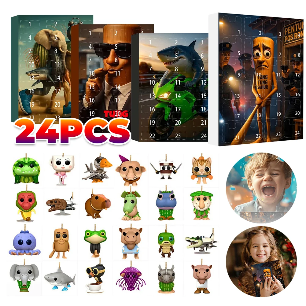 24PCS Italian Brainrot Tung Sahur Character Acrylic Stick Figure Model Blind Boxes Tralalero 2D flate Acrylic Keychain Model