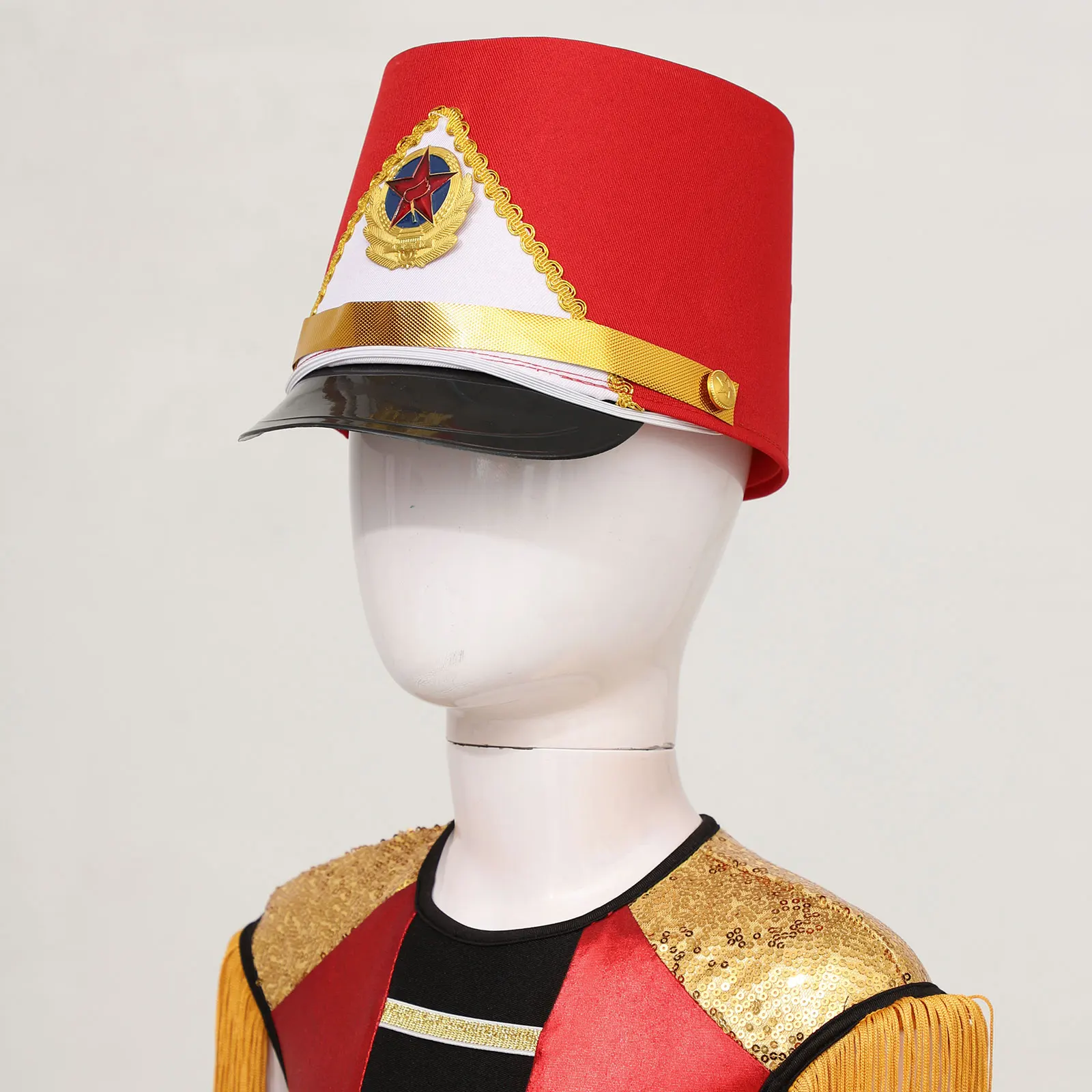 Children Drum Band Major Hat Stage Performance Soldier Confetti Cap Hat Marching Band Drummer Cosplay Predator Costume Cap women cosplay hat