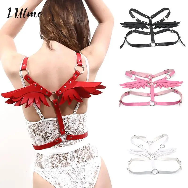 Leather Harness Women Pink Waist Sword Belt Angel Wings Punk Gothic Clothes Rave Outfit Party Jewelry Gifts Kawaii Accessories