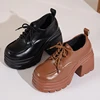 Women Heels Platform Square Lace Up Party Role Play Uniform Dress Shoe Fashion High Trifle Base Leather Loafers Lolita Mary Jane 6
