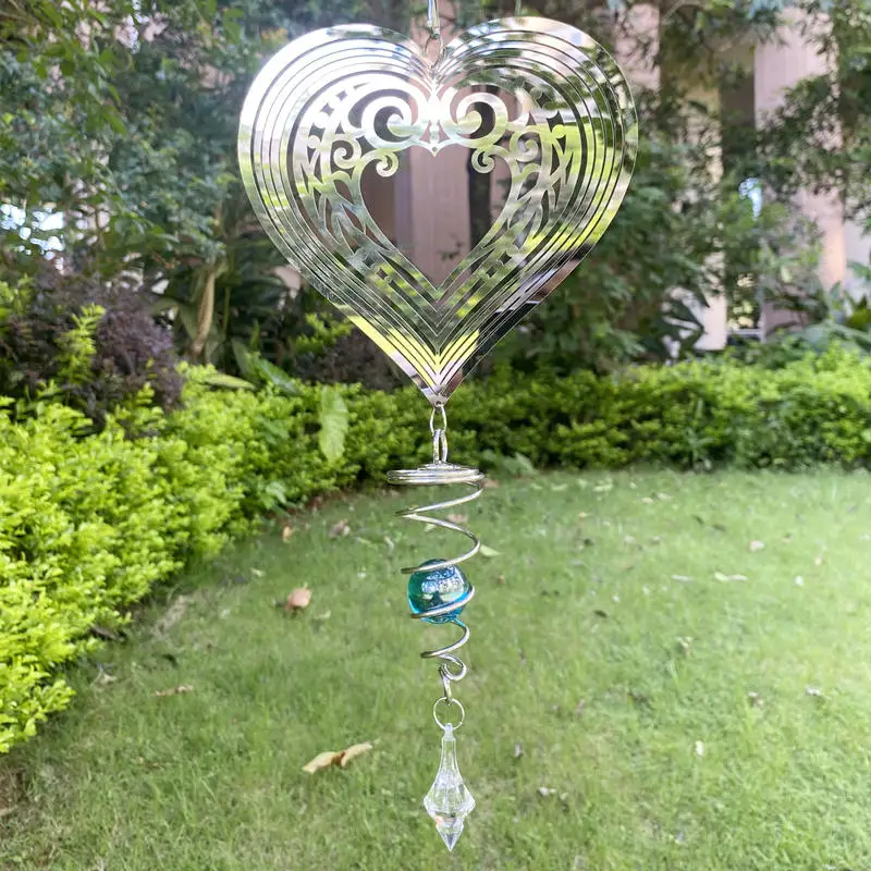 Stainless Steel Wind Spinners Sculptures With Stalilizer Spiral Ball Tail for Yard Garden Decor 3D Chime Sun Catchers Hanging 6