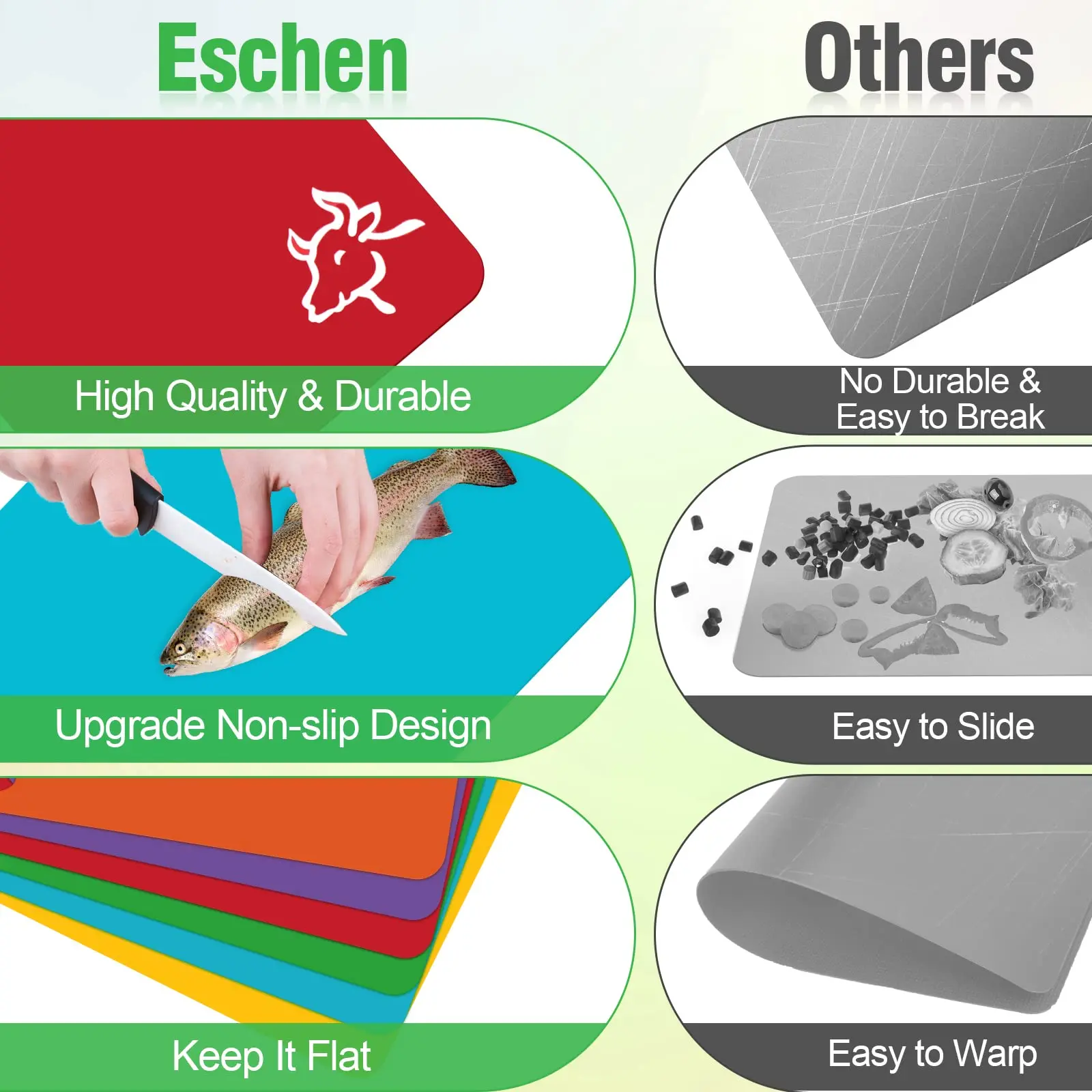 Leeseph Flexible Plastic Cutting Board Mats 6pcs Colorful Non-slip Chopping Boards Kitchen Tool Food Icons For Cutting Board