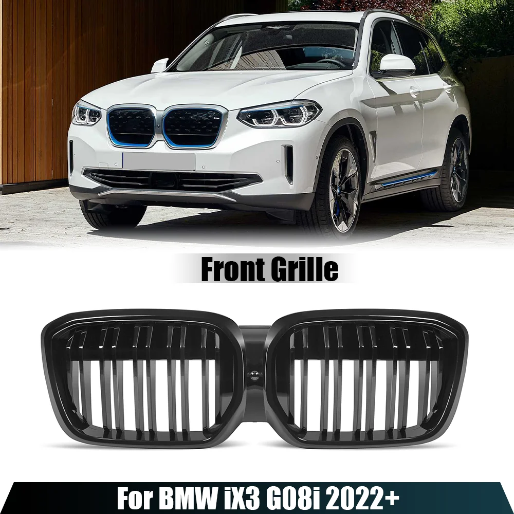 

Dual Slats Piano Black Radiator Front Bumper Kidney Grille Racing Grills For BMW iX3 G08i 2022-IN Car Styling Replacement