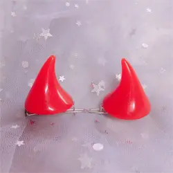 Charming Devil Horn Hair Barrettes - Cute Halloween Cosplay Hair Accessory (Red)