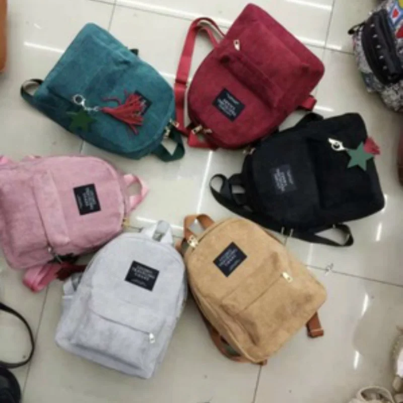 

Korean Sen Department School of Simplicity Literature and Art Solid Corduroy Backpack Leisure Versatile Student Backpack School