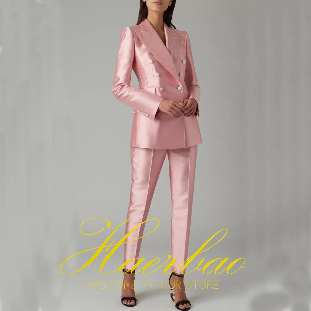 Women's Double Breasted Blazer and Pants Suit, Pink, Formal, Customized, Wedding Dress, Mom, 2 Pcs
