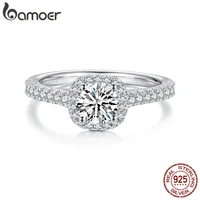 BAMOER Solitaire Moissanite Engagement Rings for Women, 925 Sterling Silver Halo Gold Plated Ring for Promise Half Enternity