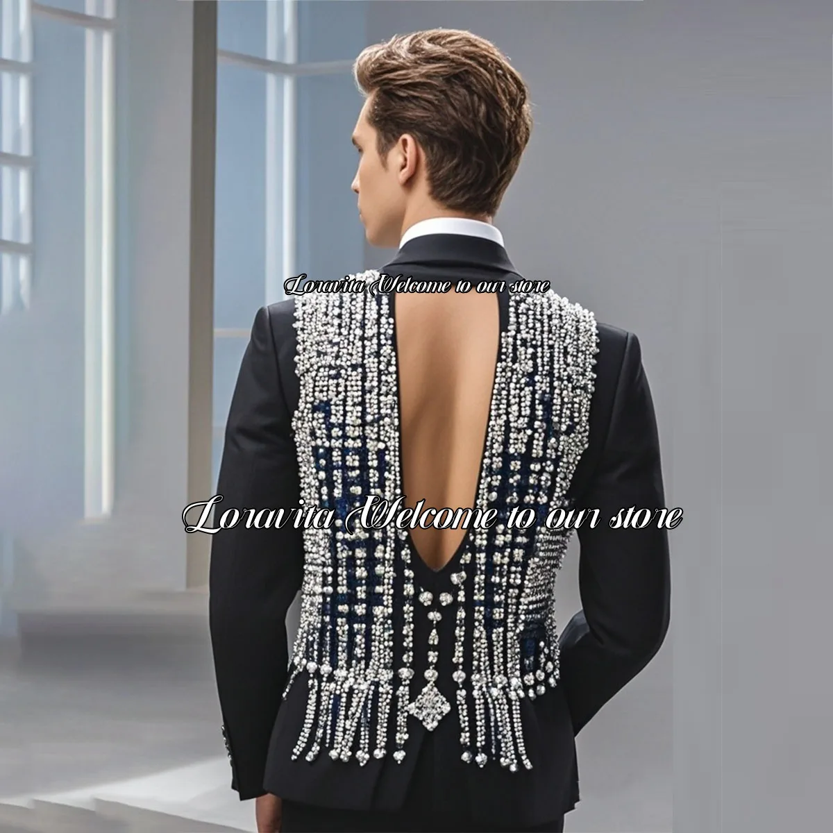 Luxury Men's 2 Pieces Wedding Groom Tuxedos Sparkly Beaded