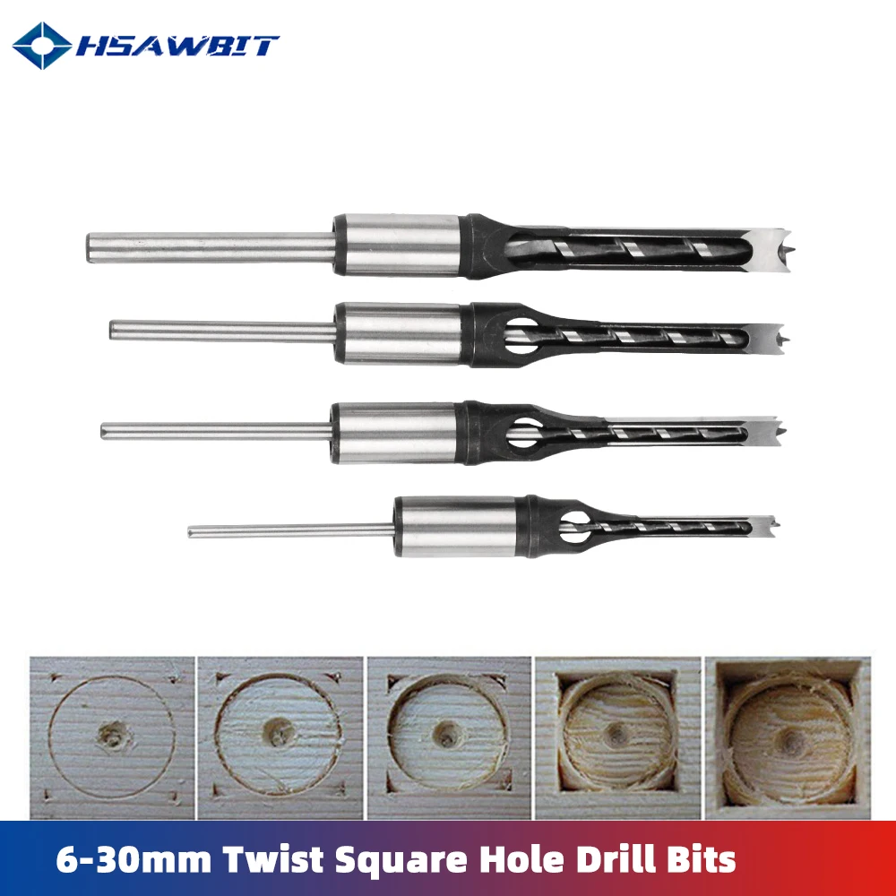 

6-30mm HSS Twist Drill Bits Square Auger Mortising Chisel Drill Set Square Hole Woodworking Drill Tools Kit Set Extended Saw