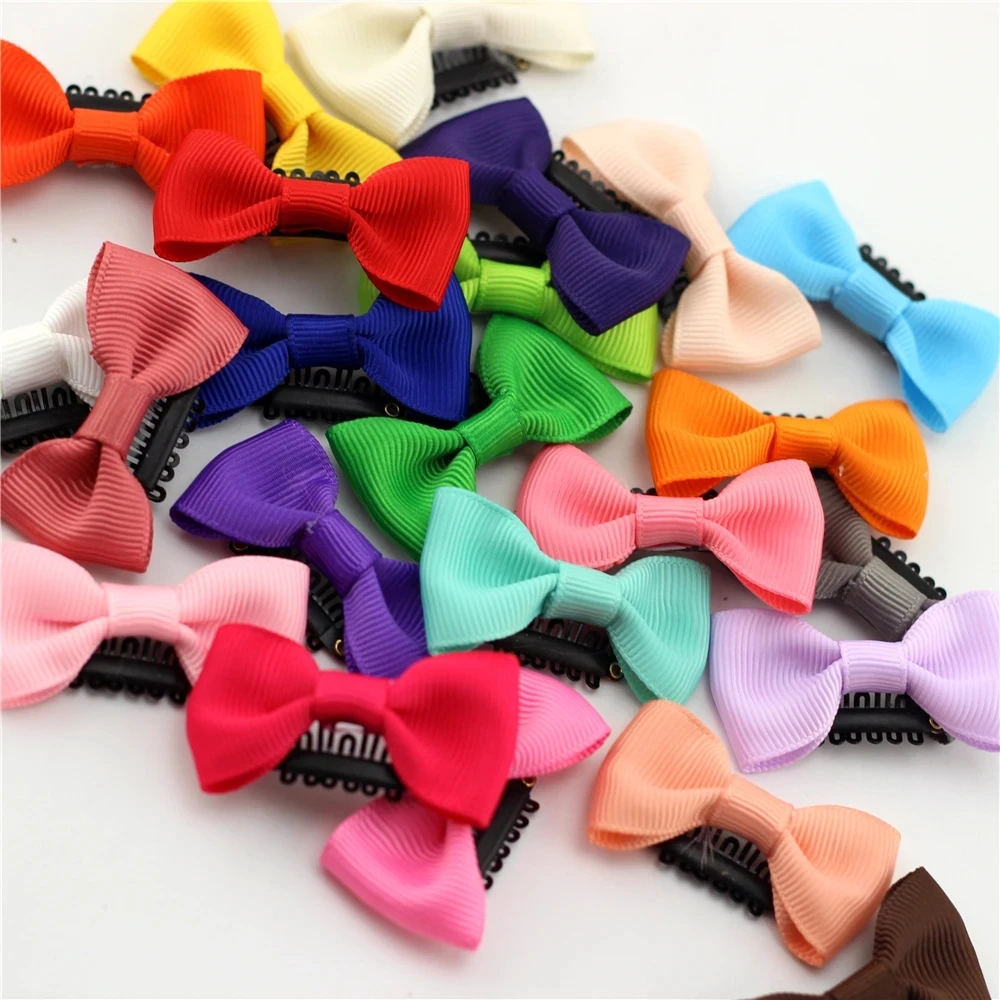 

12pcs/lot 2" Small Clip for Girls little hair Mini Hairpin Solid Color Ribbon bow Clip Hairpins Snap Clips Kids Hairpin headwear